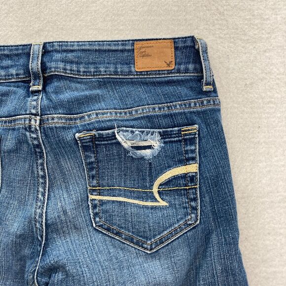 American‎ Eagle Jeans Women's 28 Hipster Flared Leg Blue Denim Distressed Y2K - Picture 14 of 15